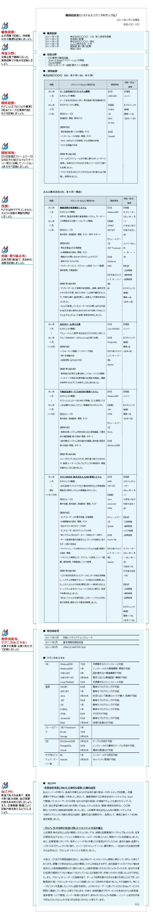 技術系 IT・通信 職務経歴書サンプル詳細内容