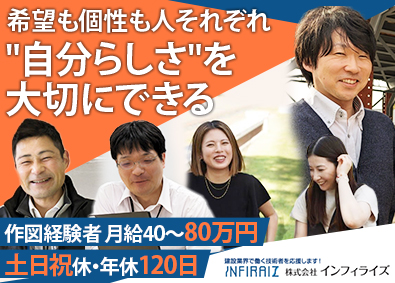 株式会社インフィライズ 施工図作成担当／作図経験者は月給40万円～80万円／転勤なし