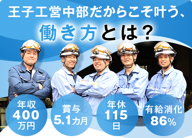 王子工営中部株式会社(王子ホールディングス) 40代未経験活躍中／王子グループの機械仕上工／賞与5.1カ月