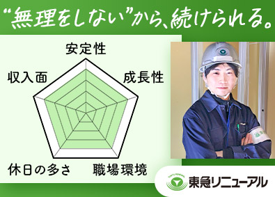 東急リニューアル株式会社(東急建設グループ) 施工管理／年間休日126日以上（完休2日制）／福利厚生充実