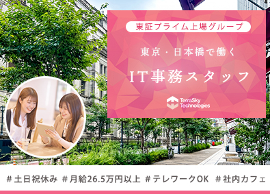 株式会社テラスカイ・テクノロジーズ(テラスカイグループ) IT事務スタッフ／テレワークOK／土日休／月給26.5万円～
