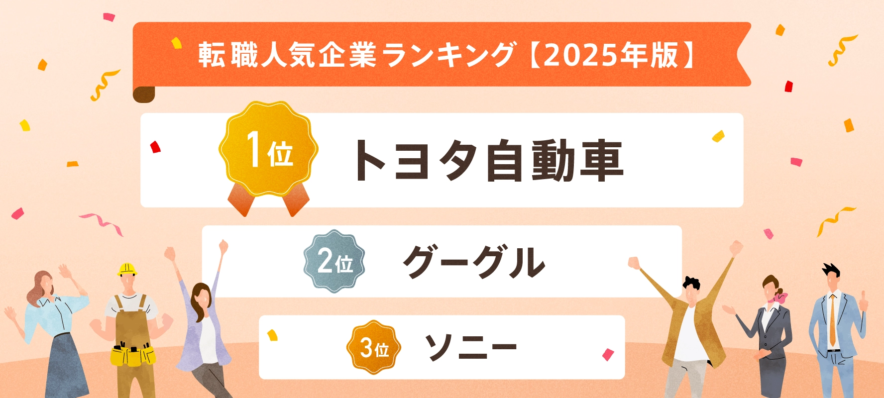 転職人気企業ランキング2025、社会人が選ぶ働きたい企業は? 1位トヨタ自動車、2位グーグル、3位ソニー、4位楽天グループ、5位キーエンス