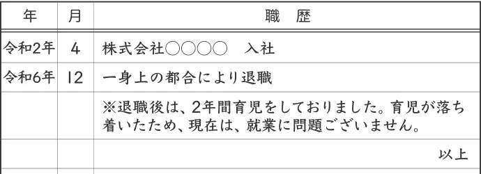 履歴書への空白期間の書き方 育児や出産が理由の場合