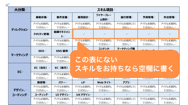 スキルチェックシートのサンプル