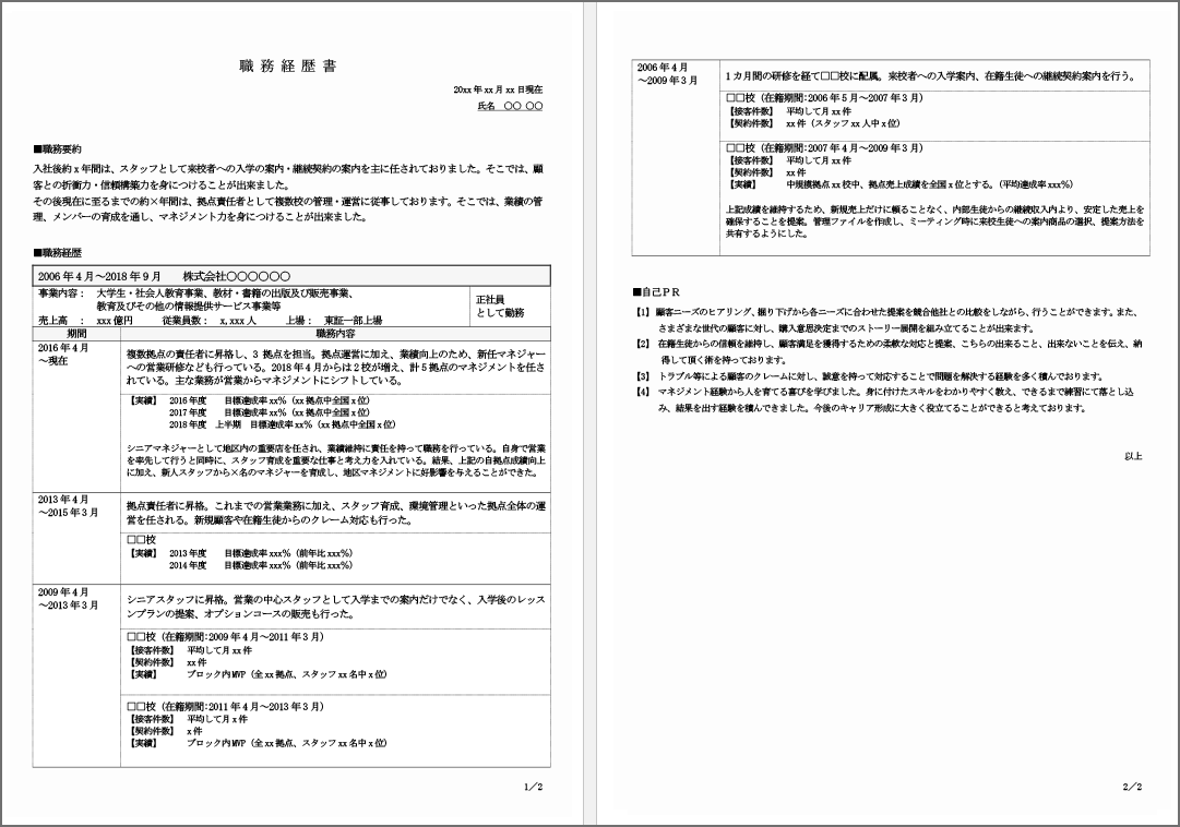 ニーズ別 職務経歴書のフォーマット テンプレート ダウンロードしてすぐに使える 転職ならdoda デューダ