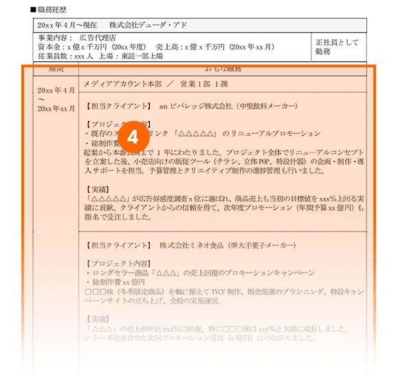 職務経歴書の 職務経歴 職務内容 職歴 の書き方 例文と評価されるポイント 転職ならdoda デューダ