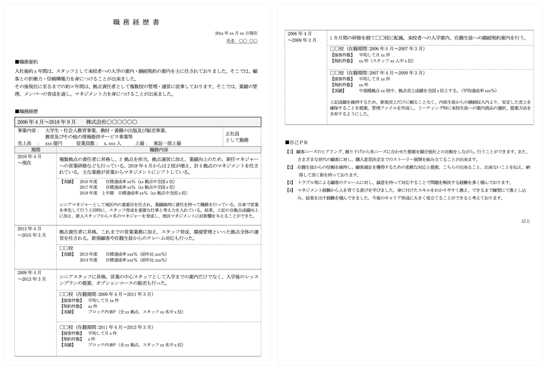 職務経歴書イメージ
